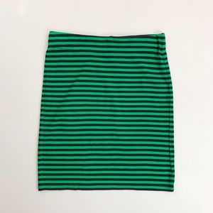 MADEWELL Hi-Line Downtown Striped Pencil Skirt Large Pull-On Stretch Navy Green
